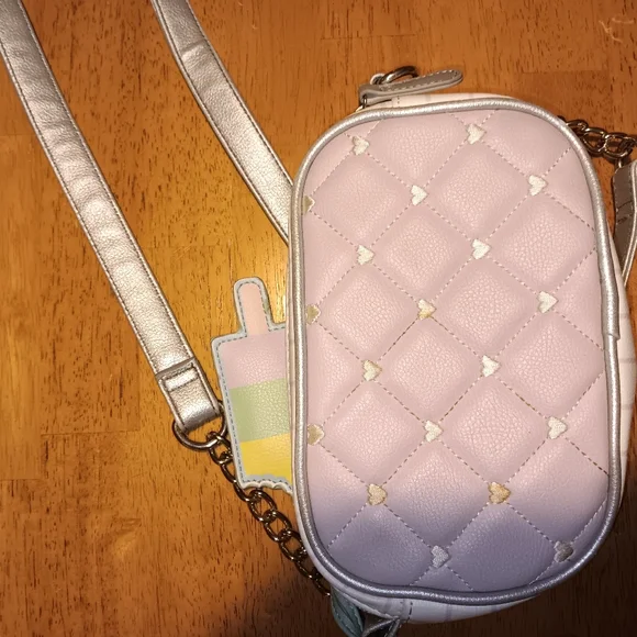 EUC LUV BETSEY BY BETSEY JOHNSON Pink Quilted Crossbody Bag Embroided Hearts - Picture 5 of 9